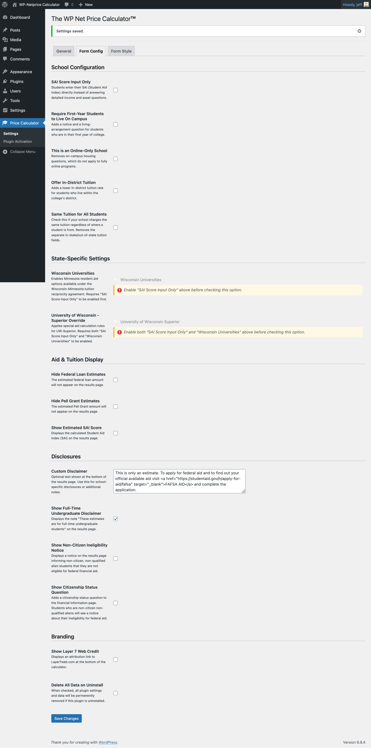 Settings - Form Configuration